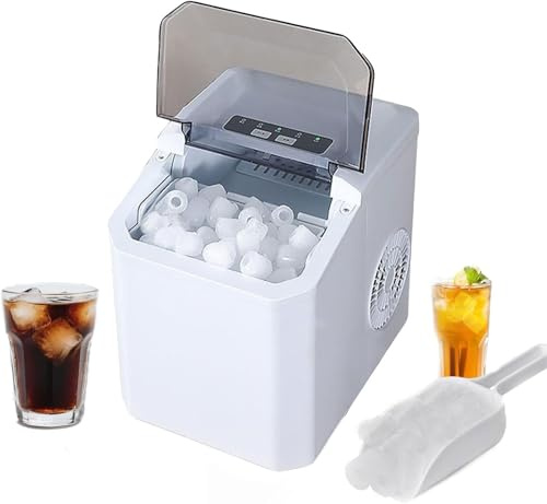 Mini macchina for il ghiaccio for uso domestico, macchina for il ghiaccio portatile da banco con cestello e paletta, 9 cubetti di ghiaccio in 6 minuti, 15 kg in 24 ore, autopulente(White)