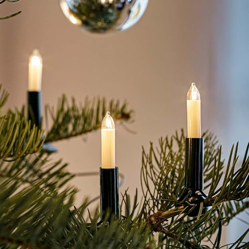hellum Christbaum Lichterkette innen 15 Kleinschaftkerzen, Stecker teilbar | Made in Germany warmweiß, Weihnachtsbeleuchtung mit Clip, 9,80m beleuchtet, Kabel grün, für Weihnachtsbaum <59lm 831641