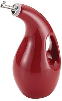 Rachael Ray Solid Glaze Ceramics EVOO Olive Oil Bottle Dispenser with Spout - 24 Ounce, Red