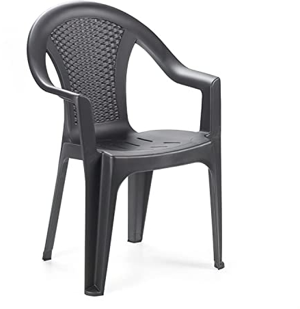 Ischia Sedia monoblocco impilabile con schienale basso, effetto Rattan, Colore Nero (Antracite)