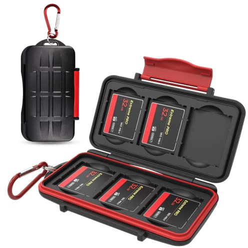 Kiorafoto 6 Ranuras para Tarjetas CF Estuche Profesional Impermeable y Antichoque para Tarjetas Compact Flash Cartera Protectora de Tarjetas de Memoria Compact Flash con MosquetóN