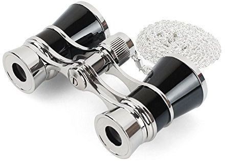 Aomekie 3X25 Opera Glasses Theatre Binoculars with Chain for Theater Concert Horse Racing Classical (Black)