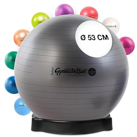 Pezzi Maxafe Pelota de gimnasia (42 cm de diámetro hasta 75 cm, incluye cuenco para pelotas, soporta hasta 400 kg, para entrenamiento, rehabilitación, terapia, asiento, gimnasia, oficina, deporte),