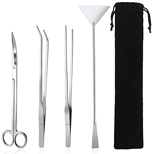 Edelstahl Aquarium Aquascaping Kit, 4 Stück Pinzette Schere Spachtel Werkzeug Terrarium Set für Aquarien Pflanze