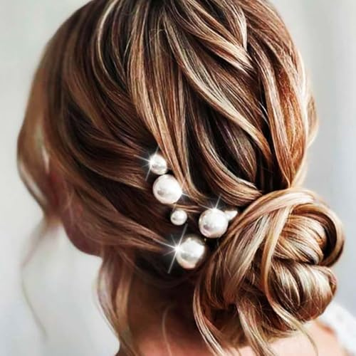 Unicra Hochzeit Perlen Haarnadeln Brautschmuck Hochzeit Haarschmuck Zubehör für Braut (6 Stück) (Gold)