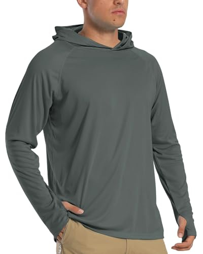 TACVASEN Sweat a Capuche Homme Été T Shirt Anti UV Rashguard Tee Shirt Manche Longue Homme Hoodie Natation Chemise de Plage Sport Nautique Gris, L