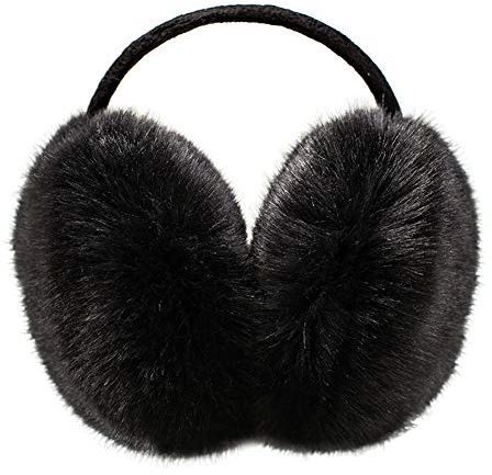 JIHUOO Women Winter Outdoor Plush EarMuffs Faux Fur Adjustable Ear Warmers Black