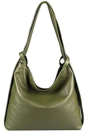 ITALYSHOP24.COM OBC Damen Tasche Rucksack 2 in 1 Umhängetasche Schultertasche Umhängetasche Daypack Leder Rucksacktasche Shopper Backpack Freizeitrucksack (Olivgrün (echtes Leder))