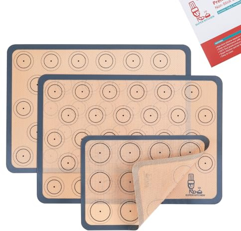 Silicone Baking Mat Macaron - Set of 3 (2 Half Sheet Liners and 1 Quarter Sheet), Non Stick Silicon Cookie Oven Liner For Macaroons, Bake Pans, Pizza, Toaster, Cake and Bread Making (16.5x11.6, Grey)