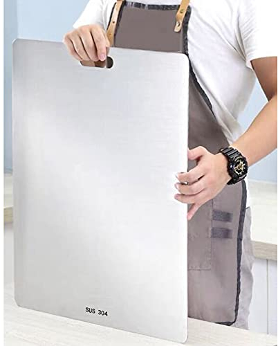 Atmama Tabla de cortar de acero inoxidable 304 (extragrande, 23.6 pulgadas de largo x 19.3 pulgadas de ancho) para carne, verduras, frutas, pescado, queso, fácil de limpiar