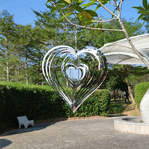 Tsilin Mobile à vent en métal à 360 degrés, carillon en spirale en forme de cœur pour décoration de jardin, sculptures, carillons à vent à suspendre pour extérieur, intérieur, patio, jardin