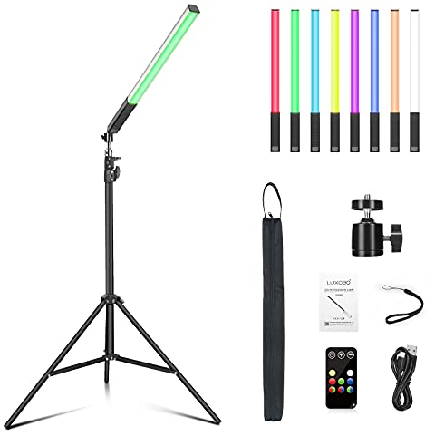 LED Lumière Vidéo 36 couleurs,LUXCEO Eclairage LED Vidéo Lampe Photographie lumière Light Kit,1000 lumen,CRI 95+ température de couleur réglable 3000-6000K avec trépied et télécommande de 0,75 à 2,08m