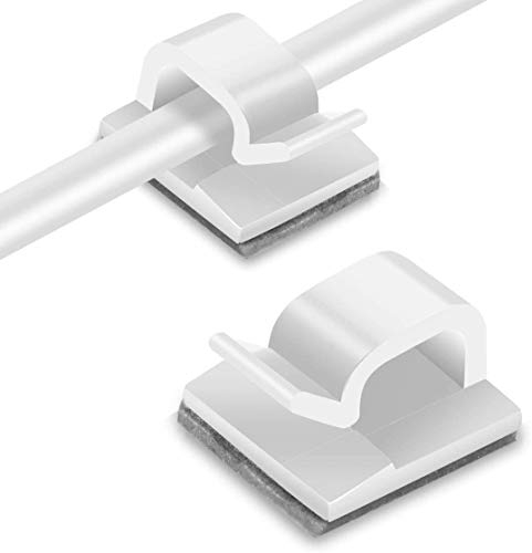 60 Pièces Clips Câbles, RYCHUI Attache Cable Adhesif Rangement de Accroche Cable Fixation Auto Collant, Cavalier Cable Electrique pour Gestion des câbles, Blanc