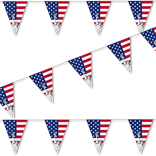 3,5m Wimpelkette * USA * als Deko für Länderparty | beidseitig Bedruckt; aus Papier | Vereinigte Staaten US Amerika Stars and Stripes Mottoparty Banner Girlande