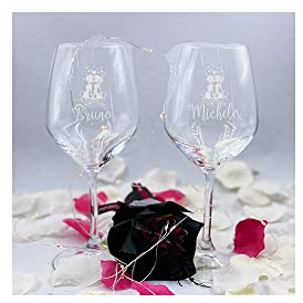 Generico Bicchiere da Vino Personalizzato con Nome Calice da Vino Bianco Rosso Inciso con Nome Testo Data Anniversario Amore Love Brindisi festa degli innamorati Love Romantici Idea Regalo 2022 5