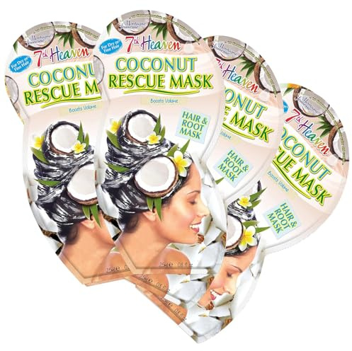 7th Heaven Coconut Hair Mask (Pack of 4) – Deep Conditioning Hair Treatment for Dry or Damaged Hair – Strengthens Roots, Boosts Volume & Shine – 5 Minute Hair Mask, Vegan Friendly.