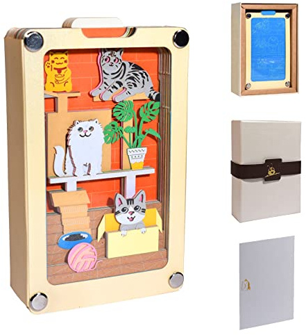 GREETING ART niedliche Katze, 3d Kunst Notizblock,3D Notizblock, 1 Stück 105 Blatt Papierschnitzkunst-Notizblock,Haftnotizen-Notizblock, DIY-Postnotizen-Notizblock mit Geschenkbox und leerer Karte