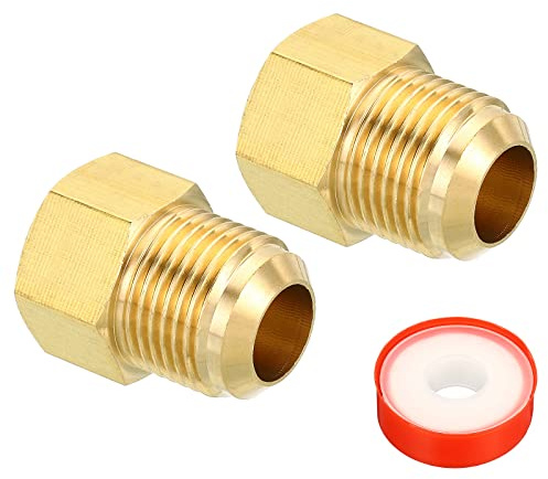PATIKIL 5/8 SAE Stecker x 1/2 SAE Buchse Messing Leuchte Rohr Fitting 2Pack Rohrverschraubung Reduzierstück Gas Adapter Sechskant Kupplung mit Klebeband für Klempnerei HVAC