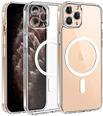 Qasyfanc Hybrid Magnet Hülle Kompatibel mit iPhone 11 Pro KameraschutzHülle, Kompatibel mit MagSafe Magnetisch für Dünn Transparent Militärschutz Hülle iPhone 11 Pro Case, Klar
