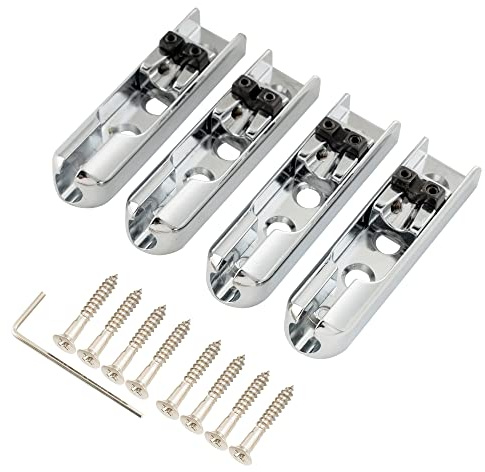Musiclily Pro 15,5mm Single Bass Steg Bridge Lock-Down Einzelbrücke für 4-Saiter Saiten E-Bass, Chrom(4er Set)