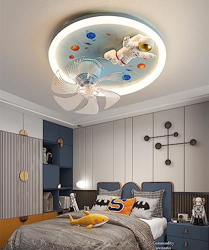 Ventilador de techo para niños con luces, control remoto, astronauta, luz de techo atenuación, 72 W, LED, moderno, cabeza agitadora de 360 grados, lámpara de techo moderna para niños, niñas,
