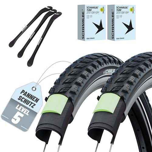 2er Set Schwalbe Fahrradreifen Marathon 365 28 Zoll (Verschiedene ETRTO: 40/47/50/55-622) + AV, DV, SV, SCV Schlauch oder Ohne Schlauche +3 Reifenheber (AV-Ventil Schläuche, 28x1,75 Zoll (47-622))