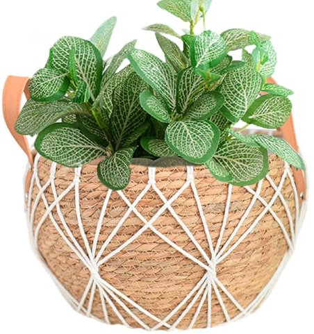 Youding Pflanzenkorb, gewebter Rattankorb, für den Innenbereich, leichtes Seegras Pflanzkorb, Griff-Design, Pflanzen gewebter Boho-Aufbewahrungskorb, Pflanzkorb, Pflanzkorb, Pflanzgefäß, Pflanzgefäß,