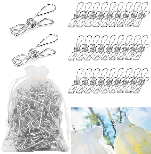 GNEGNI LIFE Strong Clothes Pegs, 40PCS Metal Clips for Clothes Rust Resistant Pegs for Washing Line Windproof Clothes Clips for Craft and Laundry