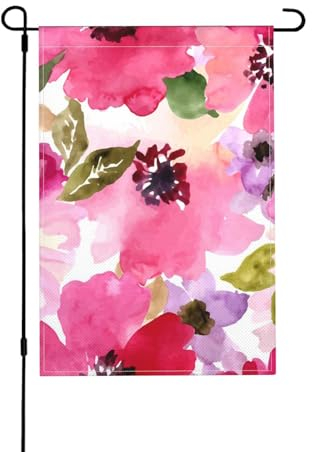 Aquarell Blumen Rosa Fuchsie, Gartenflagge doppelseitig, dekoratives Hofbanner für den Innen- und Außenbereich, Hofhaus, 30 x 45,5 cm