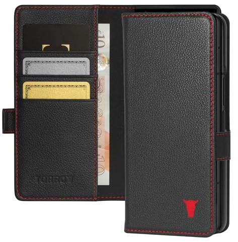TORRO Phone Case Compatible with Samsung Galaxy Z Fold6 (2024) – Premium Leather Wallet Case with Stand Function and Card Slots (Black)
