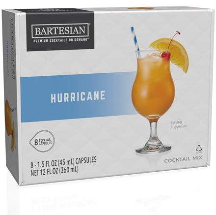 Bartesian Mix per Cocktail Hurricane - Ingredienti per cocktail a base di rum - Capsula da cocktail Bartesian - Mix analcolico per preparazione di cocktail - Set di 8 capsule
