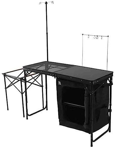 Camping Kitchen Table,Aluminum Portable Folding Camp Cook Station,Cupboard,Storage Organizer,Carrying Bag,Quick Installation (Black)