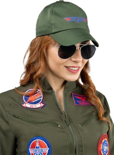 Funidelia | Kit gorra y gafas Top Gun para hombre Piloto, Aviador, Profesiones - Accesorios para adultos, accesorio para disfraz - Verde oscuro
