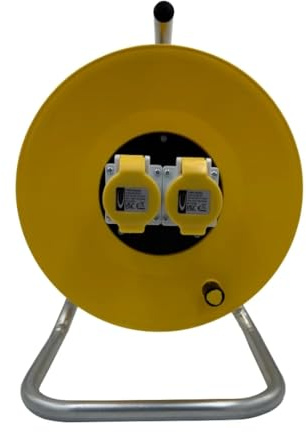 110V Empty Cable Reel Drum 2 Gang 16 Amp Sockets - for up to 50m 1.5mm Extension Lead Cable Reel Freestanding Storage Stand Tidy