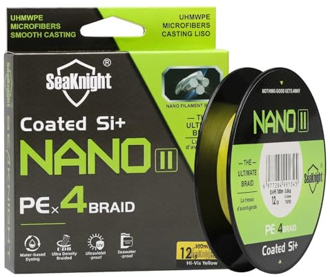 Seaknight Nano II Series - Línea de Pesca Trenzada de 100 m/300 m, 4 hebras multifilamento de Polietileno, Pesca en Agua Dulce/Agua de mar, 7-15 Libras