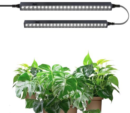 Barrina T5 Grow Lampe, 5000K, 29cm, Vollspektrum Sonnenlicht, Verkettbare, Magnetische, LED-Wachstumslichtleiste mit Schalter, Stecker und Spiel, Schwarze Abdeckung, 2er