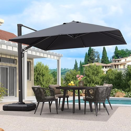 PURPLE LEAF 3 X 3 M Garden Cantilever Parasol, Large Square Garden Parasol with Crank Handle and Tilt for Balcony and Outdoor, Grey