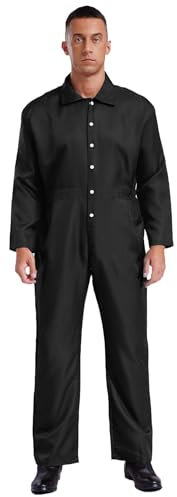 iiniim Herren Arbeitsoveralls Handwerker Overall Jumpsuit mit Druckknöpfe Arbeitsanzug Werkstatt Anzug Rallyekombi Mechanisch Arbeitskleidung Schwarz 3XL