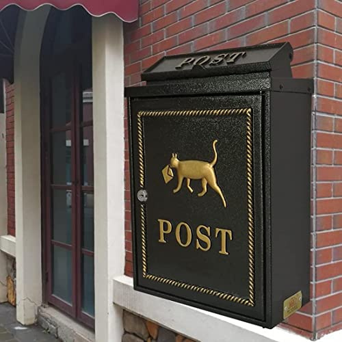 forestalk Cassetta delle lettere decorativa per esterni, stile retrò, da parete, in ghisa, con gatto decorativo