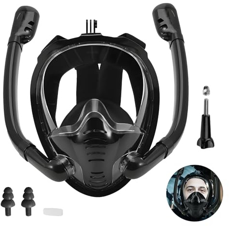 Máscara de Buceo, Máscara de Buceo de Complet, Máscara de Natación de Buceo, 180°Panorámica Máscara de Snorkel de Cara, Anti-Vaho Anti-Fuga, Easy Breathe para Adultos,Jóvenes,Niños - Negro (L/XL)