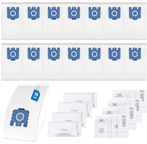 Kaiyaner 15 Pack 3D Airclean Dust Bags Compatible with Miele Hoover GN Efficiency Vacuum Cleaner Bags for Miele Complete C3 Complete C2 Classic C1 S2 S5 S8 S400 Series with 8 Filters 9917730