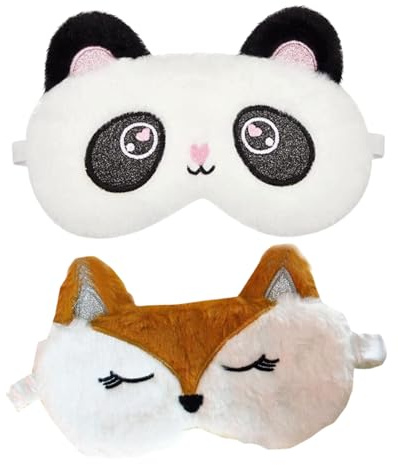2er Pack Kinder-Schlafaugenmasken (Panda und Fuchs), superweiche Schlafaugenmasken, niedliche Tiere, bequem, geeignet für Kinder, Mädchen, Jungen und Erwachsene