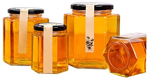 OKUMEYR 10pcs Hexagonal Jars Glass Bottles for Honey Empty Jar Nut Container Sugar Canister Tea Sugar Storage Home Kitchen Organizer