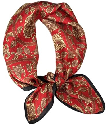 Aufeel Foulard léger à col carré pour femme 100% soie de mûrier véritable 53,3 cm emballé cadeau, Date Rouge, Small