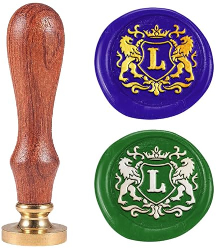 DELORIGIN Wachssiegelstempel Mit Löwenemblem Buchstabe L 25mm Siegelstempel Abnehmbarer Messingkopf Siegelstempel Mit Holzgriff Für Grußkarten Briefe Einladungen Geschenkkarten