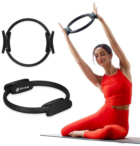 Gaiam Pilates Ring 12 Fitness Circle - Lightweight & Durable Foam Padded Handles | Flexible Resistance Exercise Equipment for Toning Arms, Thighs/Legs & Core, Black