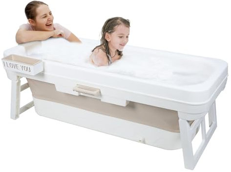 gihusrzx 150 cm stort bärbart badkar, hopfällbart badkar för vuxna badkar hopfällbart bärbart fristående badkar, lämplig för familj svettångning, varmt bad, isbad beige