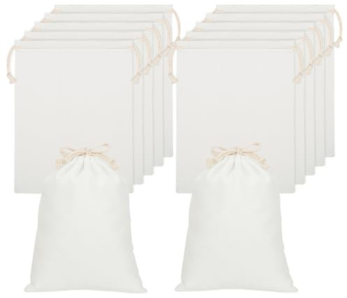 woric 12 stycken bomullspåsar 15 x 20 cm, tygpåse små tygpåsar med dragband, tygväska för målning, gör-det-själv, dragväska för barnfödelsedag, bröllop, adventskalender