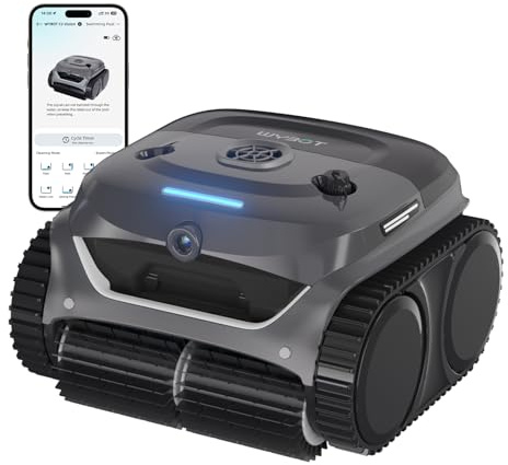 WYBOT (Modello) Robot Piscina C2 Vision-A Wireless con videocamera AI, Filtro Ultrafine, Forte aspirazione, Pulizia Fondo/pareti e Linea d’Acqua, per Piscine Fuori Terra – Grigio e Bianco