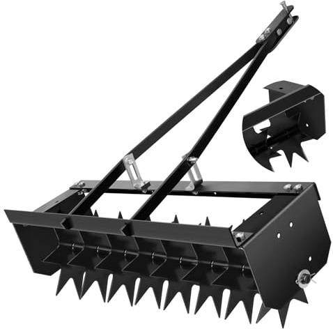 RQR 34 Tow Behind Plug Aerator for Lawn Tractors, 200 LBS Steel Frame Lawn Aerator with Star Spikes, Soil Aeration Tool for Garden, Yard and Turf Maintenance